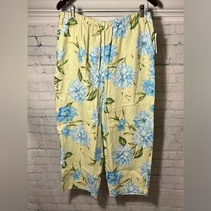Jennifer Moore Constantine green and blue capri floral capri NWT 100% linen